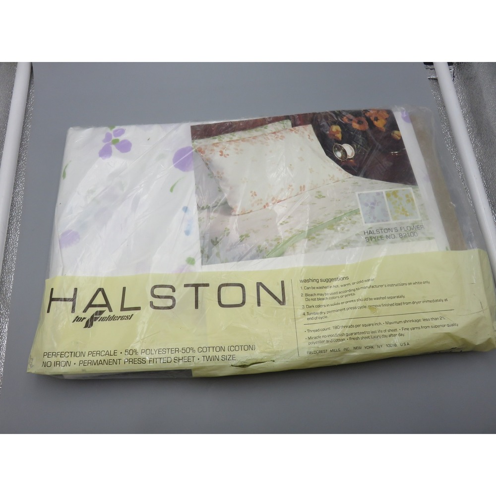 Vintage Halston for Fieldcrest Twin Fitted Sheet Halstons Flower Purple Floral - Picture 6 of 8